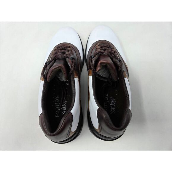 FOOTJOY SOFTJOYS BROWN WHITE LEATHER GOLF SHOES SPIKELESS MENS 9.5 M EUC - Picture 3 of 8